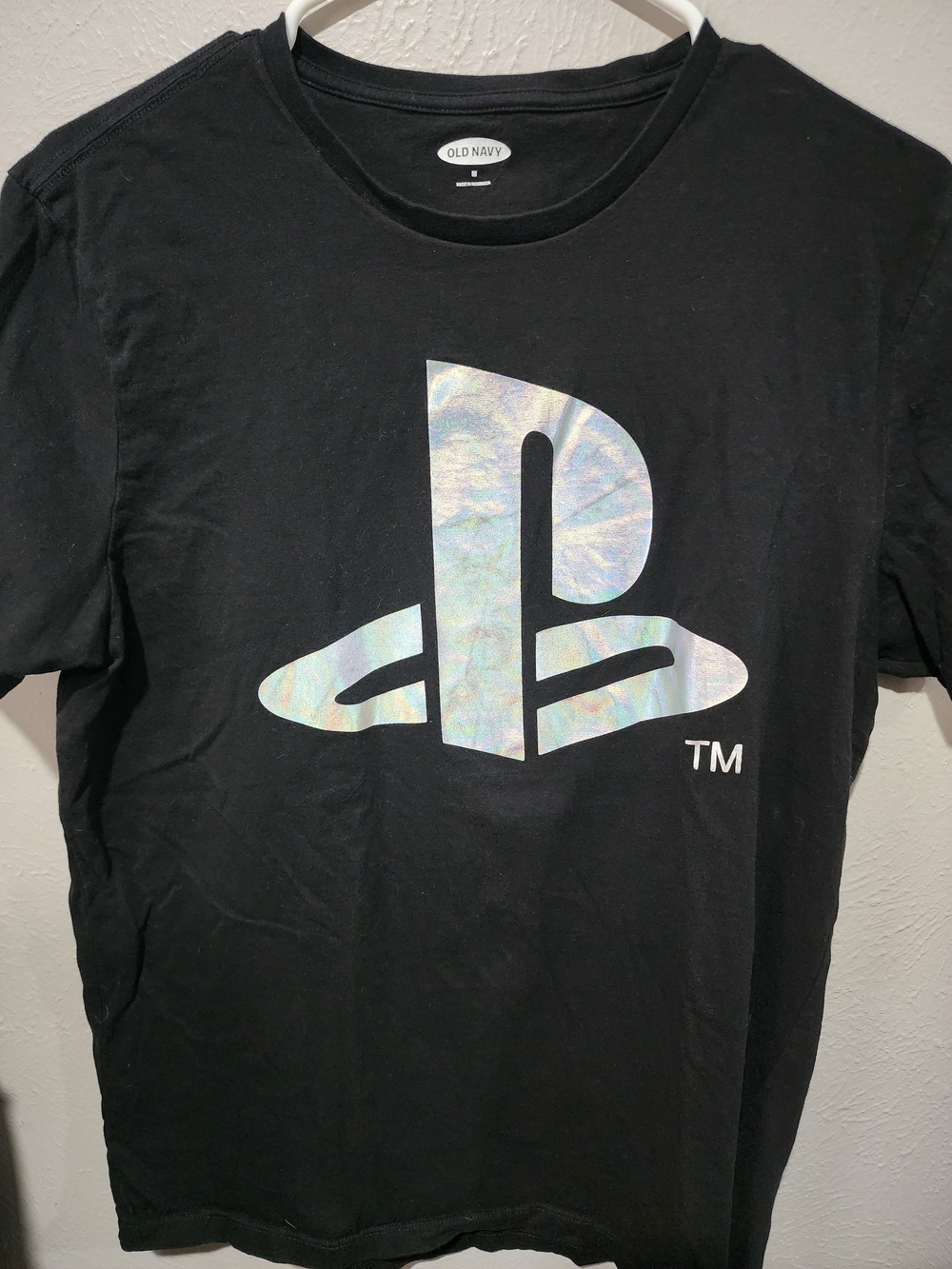 Old Navy Black T-Shirt with Iridescent PlayStation Logo